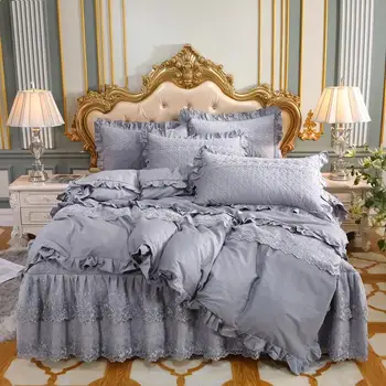 4tk 40s puuvill Quilting pits Printsess stiilis voodipesu komplektid queen king suurus-tekikott voodi komplekt seelik komplekt padjapüür bedclothes.
