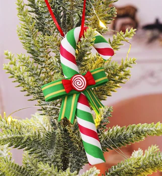 Christmas Tree Teenetemärgi Ornament Simuleeritud Pehme Savi Lollipop Punane Valge Candy Roo-Xmas Tree Ripatsid Xmas 2023 Home Decor