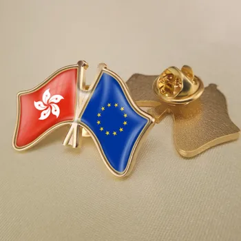 Euroopa Liidu ja HongKong Ületanud Topelt Sõprus Lipud Sõle Märgid Rinnamikrofon Nööpnõelad