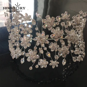 HIMSTORY Uudised Kuupmeetri Tsirkoon Tiara Tiara Mood Headpieces Royal Pulmakleidid Kaste Crown Aksessuaar Naistele Jewelries