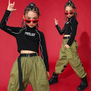 Jazz Tantsu Kostüüm Tüdrukute Hip-Hop Tantsu Riided Lastele Crop Top Hiphop Püksid Kaasaegse Tantsu Streetwear Etapp Varustuse SL5418