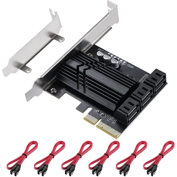 SATA PCIe Kaart 6 Sadamates,6Gbps SATA 3.0 PCIe Kaart,PCIe 4X SATA Kontrolleri Kaart 6 SATA Kaablid & Low Profile Bracket