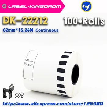 100 Täitke Rullides Üldine DK-22212 Silt 62mm*15.24 M Pidevat ühildub Vend Label Printer Valge Värv DK-2212 DK22212