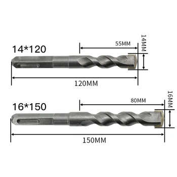 1tk 120 / 150mm Elektrilised Hammer Drill Bits 14 / 16mm Rist Tüüp Volfram Terase Sulamist Müüritis Betoon Kivi Kivi