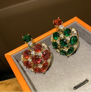 2022 Naiste Retro, värv punane ja roheline suur teemant südame-kujuline kõrvarõngad naine värvi sobitamine värvi sobitamise moekas kõrvarõngad