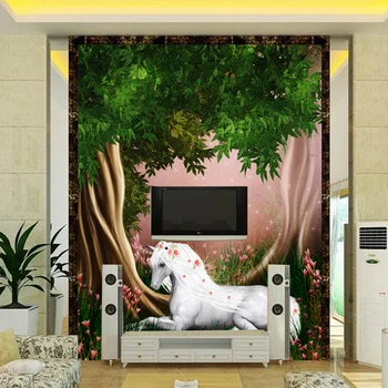3D elutoas TV diivan sees uuringu taust Euroopa valge tapeet seinamaaling ning Ükssarvik Kohandatud suurused