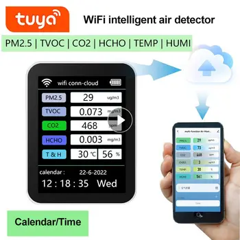 6 In 1 Tuya WiFi Multifunktsionaalne Gaasi Detektor Kaasaskantav õhukvaliteedi Monitor Detektor TVOC CO2 Gaaside CH2O Temperatuur Niiskus Det