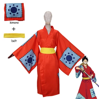 Anime Luffy One Piece Cosplay Kostüüm Kimono Sobiks Punane Trentš Pikk Särk Vöö Mees Karneval Pool Kostüümid