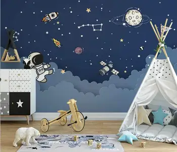 beibehang kohandatud cartoon universumi tähine taevas pilved astronaut jaoks taustapildi Lapse tuba teenetemärgi TV taust 3D seina-paber