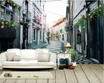 beibehang Kohandatud elutuba taust 3D tapeet Euroopa arhitektuuri nostalgiline klassikalise street seina paber home decor