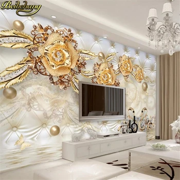 beibehang kohandatud müüri seina paberid home decor Luksus golden flower kott tapeet roosid murals foto tapeet seinad