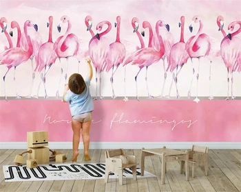 beibehang Kohandatud seina paber kaasaegne minimalistlik käsitsi maalitud flamingo isiksuse Põhjamaade taustaga de papel parede 3d tapeet