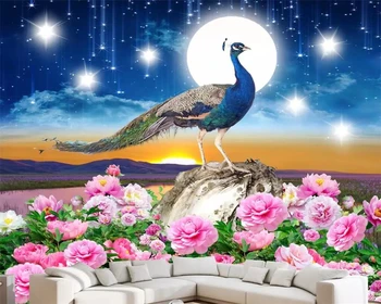Beibehang Kohandatud taustpildi unistus tähistaeva lind paabulind rikas lill avatud TV taust seina-elutuba, magamistuba 3d tapeet