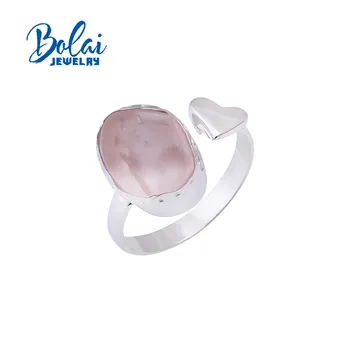 bolaijewelry,925 sterling hõbe käsitsi valmistatud naturaalne roosa kvarts, töötlemata gemstone ring, ainulaadne stiil disain ehted