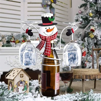 Christmas Snowman Veini Rack Seista Rippuvad Juua Jalaga Riiul Veini Pudel & Klaas Tass Lumememm Santa Claus Ornament Uus Year2022