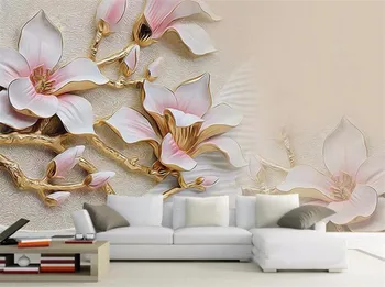 Custom foto 3d tapeet, elutoas TV, diivan rikas kolmemõõtmeline reljeef magnolia bloom suur pannoo 3d tapeet seina murals