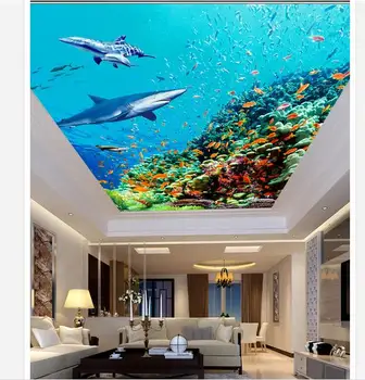 Custom foto tapeedid 3d lae taustapilt murals Ookeani hai kala elu elutoas, magamistoa lakke zenith müüri seina paberid