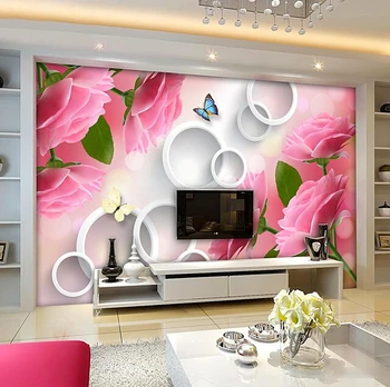 Custom lilled tapeet 3D, roosa roosi murals elutuba, magamistuba TV taust veekindel tapeet