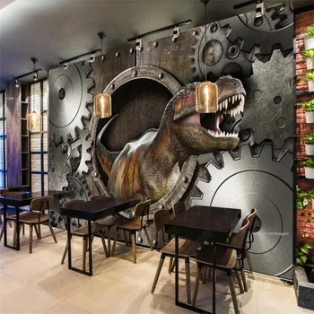Custom Retro Tööstus Tuul Metal Gear Dinosaurus Baar KTV taustapildina 3D Music Club Restoran Decor Müüri Seina Paber 3D