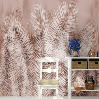 Custom Seinamaaling Tapeet Abstraktse Värv Palm Leaf Diivan TV Taust Seina Värvimine
