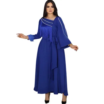 Fashion Muslim Õhtu Pool Kleidid Sinine Impeeriumi Kiik Sulgedest Tutt Segast Lahti Araabia Naised Rüü Kagu-Aasias