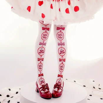 Kawaii Lolita Reie Kõrge Sokid Cosplay Jaapani Naised Armas Kirss Bowknot Trükkimine Tüdruk JK Ühtne Velvet-põlvikud Parempidises