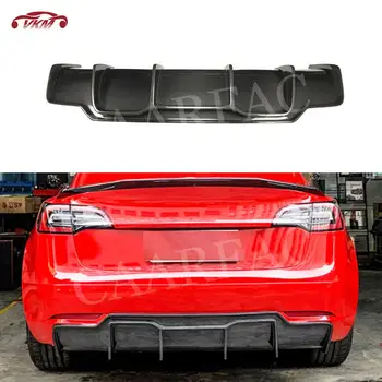 Kuiv Carbon Fiber Rear Bumper Huule Difuusor FRP Läikiv Must Kaitseraua Katted Protector Hai V Stiili Tesla Model 3 2018-2020