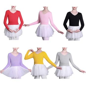 Lapsed Tüdrukud, Ballett Tantsu-Eesotsas Pikk Varrukas, V-Kaelus (Solid Color Venitada Kootud Puuvillane Kampsun Hoida Soe Võimlemise Kanda Uus