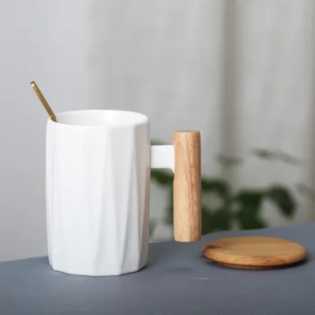 Lihtne Keraamilised Kohvi Kruus koos Puidust Lusikas Valge Vintage Põhjamaade kohvitass jaoks Paar Jaapani Home Office Piima Kruus MM50MK