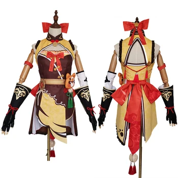 Mäng Genshin Mõju Xiangling Cosplay Kostüüm Anime Qipao Naiste Kõrge Split Kleit Cheongsam Halloween Komplekt Ühtne