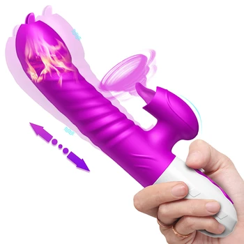 Naiste masturbatsioon topelt keele vibraator teleskoop pöörleva dildo kütte-tupe ja kliitori stimulatsiooni vibraator täiskasvanud sugu mänguasi