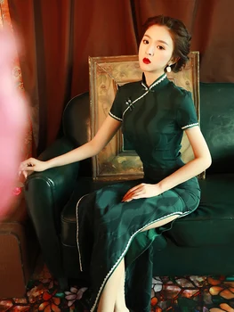 Oriental Kleit Roheline Punane Satiin Cheongsam Pluss Suured Qipao Tulemuslikkuse Cheongsams Traditsiooniline Qipao Kleidid Hiina Kleit