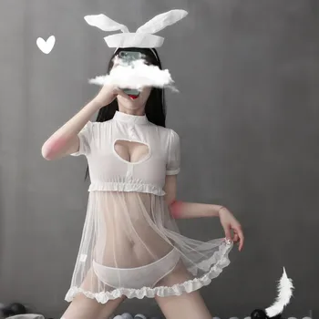 Sexy Bunny Tüdruk Kostüümid Naistele Täiskasvanud Valge Must Vaata Kaudu Lehm Cosplay Pesu Neiu Kleit Küüliku Kõrva Aluspüksid Roleplay Uus