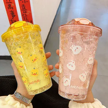 Topelt Ice Breaker Suvel Armas Tüdruk Cartoon Net Punane Täiskasvanud Õppija Õled Plastikust Ice Cup Korea Fashion Vee Pudel