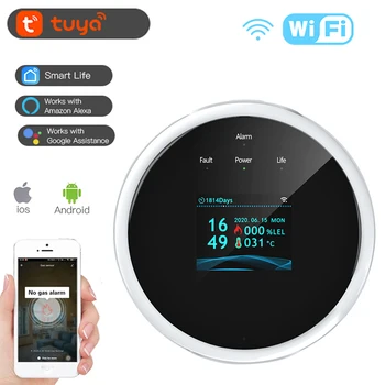 Tuya WiFi gaas LPG GAAS Lekib Anduri Temperatuuri Alarm Fire Turvalisuse Detektor APP Kontrolli Ohutuse Smart Home Lcd Ekraan Kaugjuhtimispult